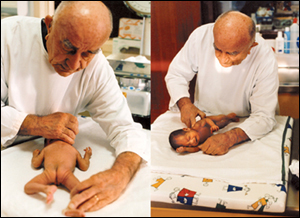 Prof Dr Václav Vojta treating a premature baby